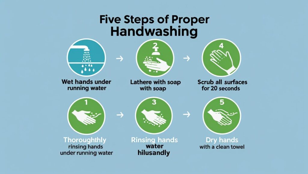 five steps of proper handwashing