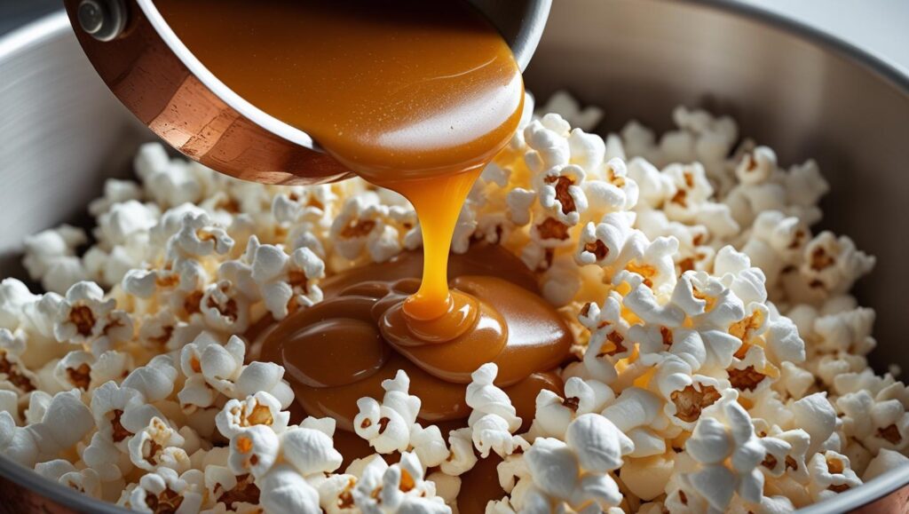 gooey caramel and marshmallow sauce being poured