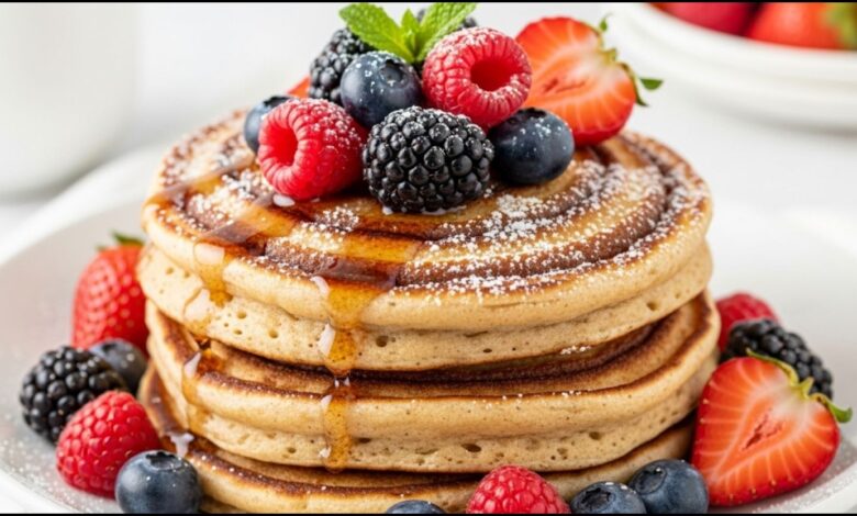 Healthy Cinnamon Roll Pancakes