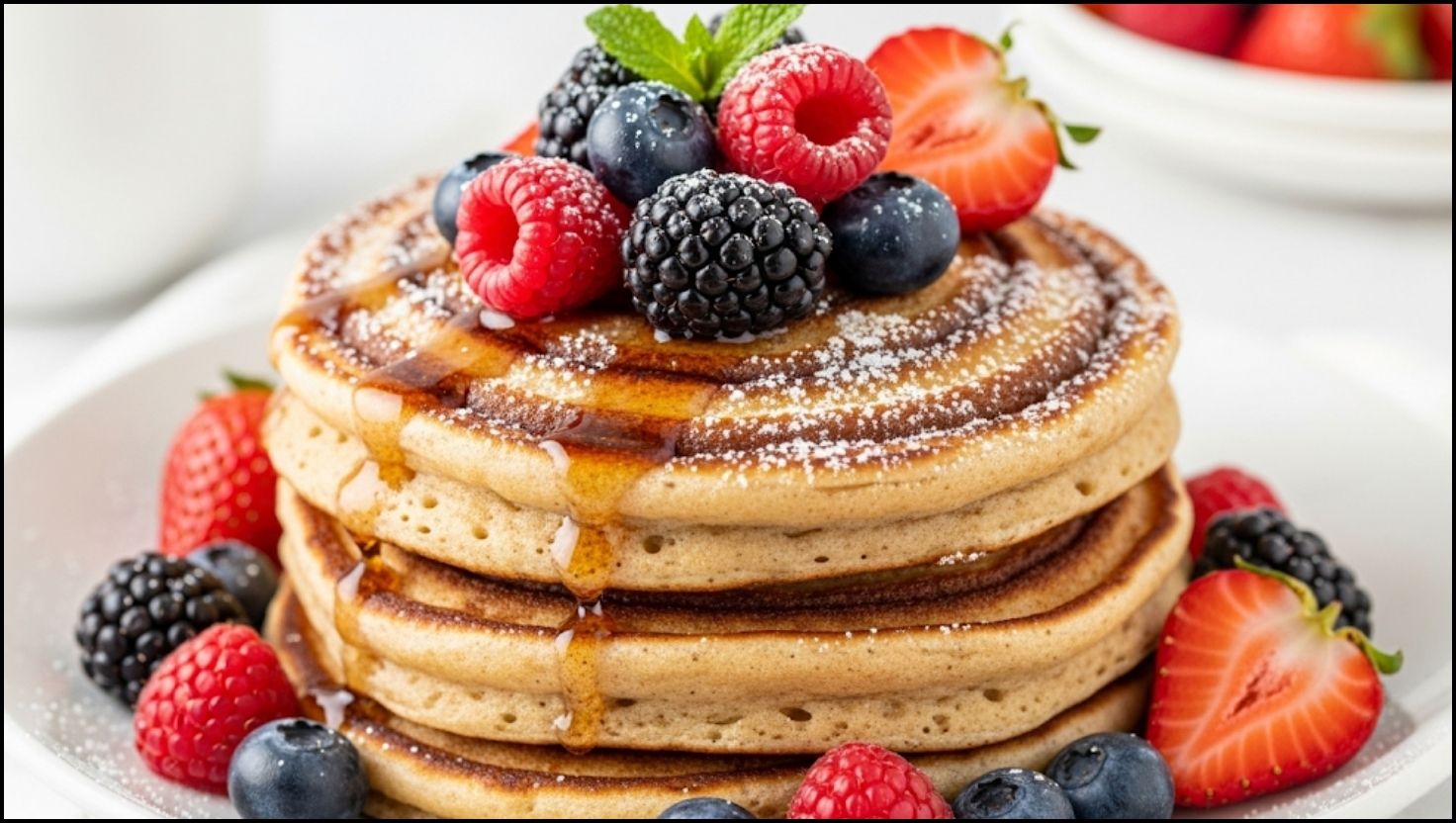 Healthy Cinnamon Roll Pancakes