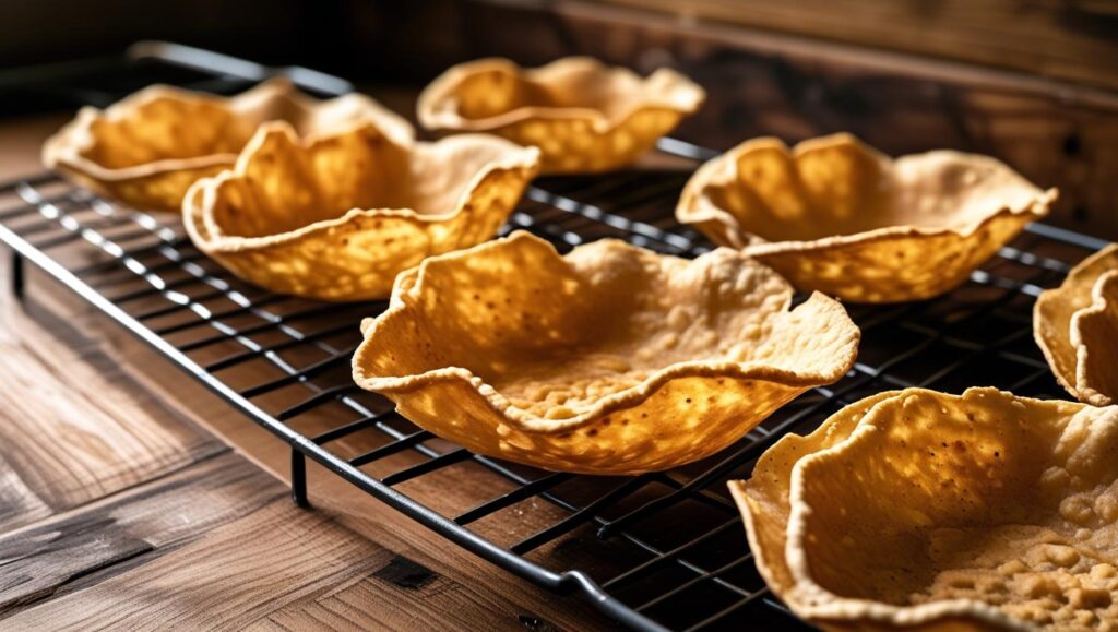 homemade tostada shells cooling