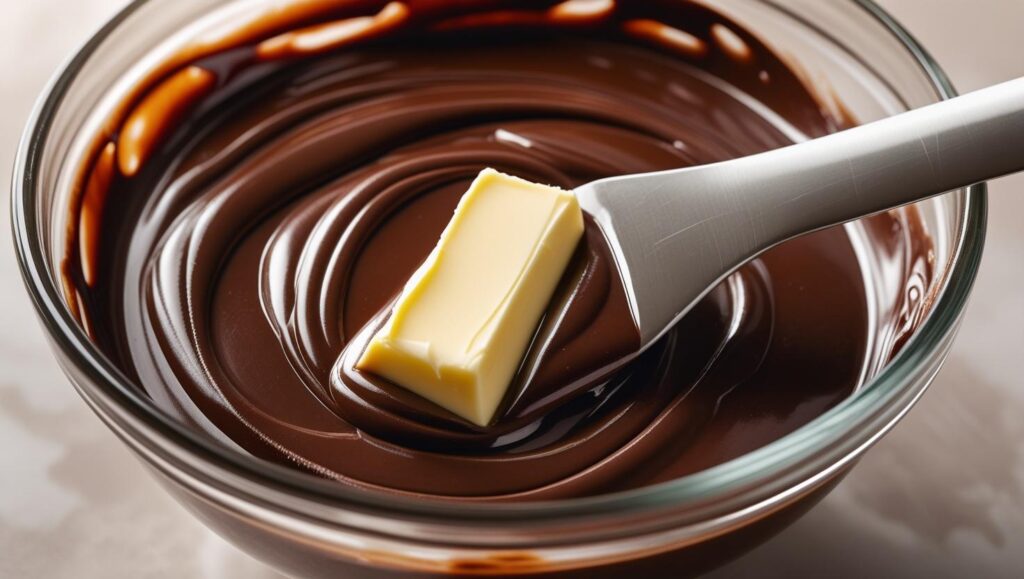 melted dark chocolate and butter swirled together