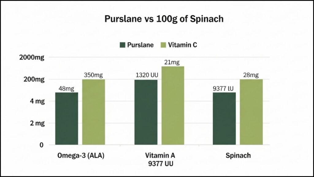 nutritional content of purslane to spinach