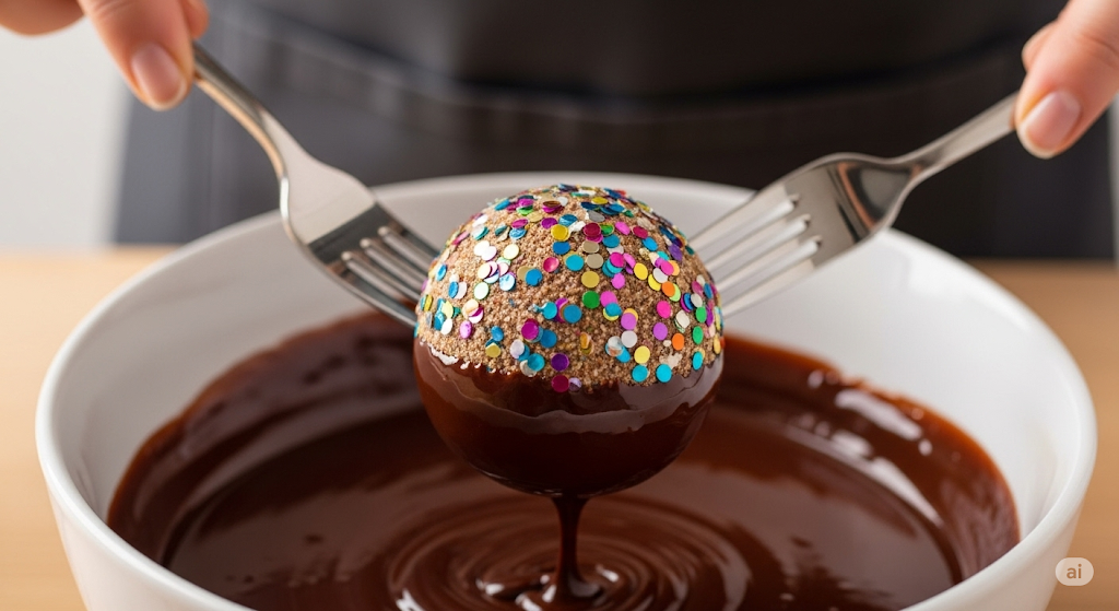 party ball being dipped in a bowl