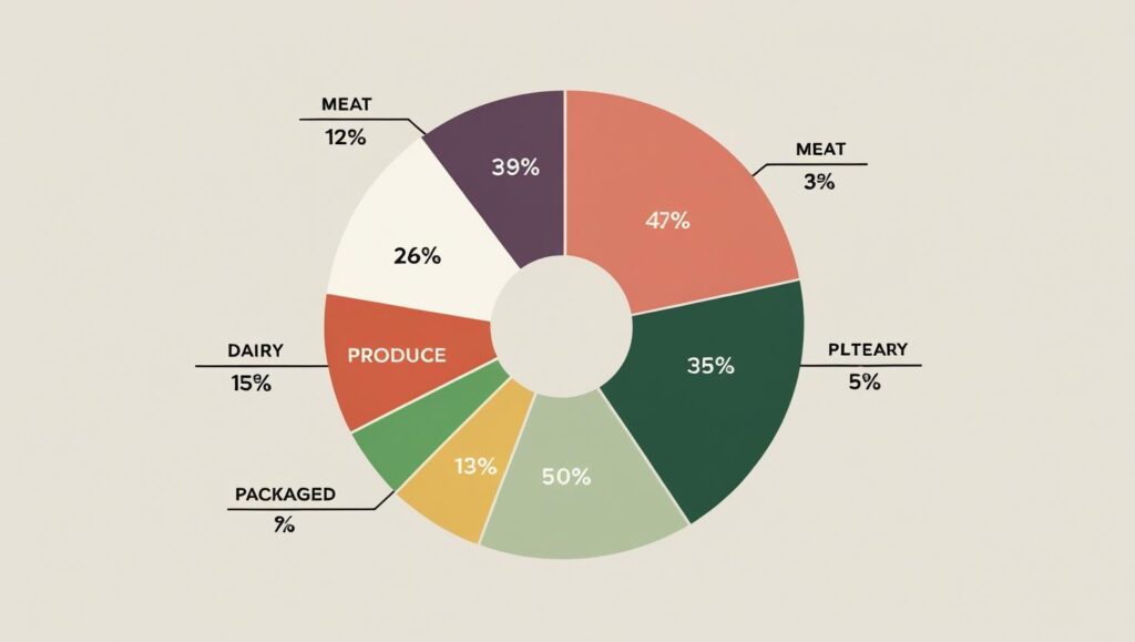 percentage breakdown of a typical U.S. household's grocery budget
