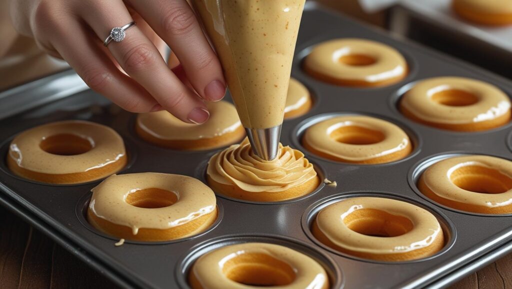 piping it into a greased mini donut pan