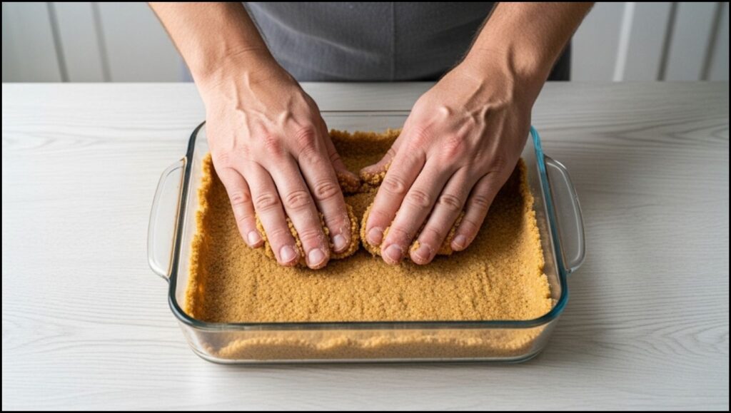 pressing a graham cracker crust