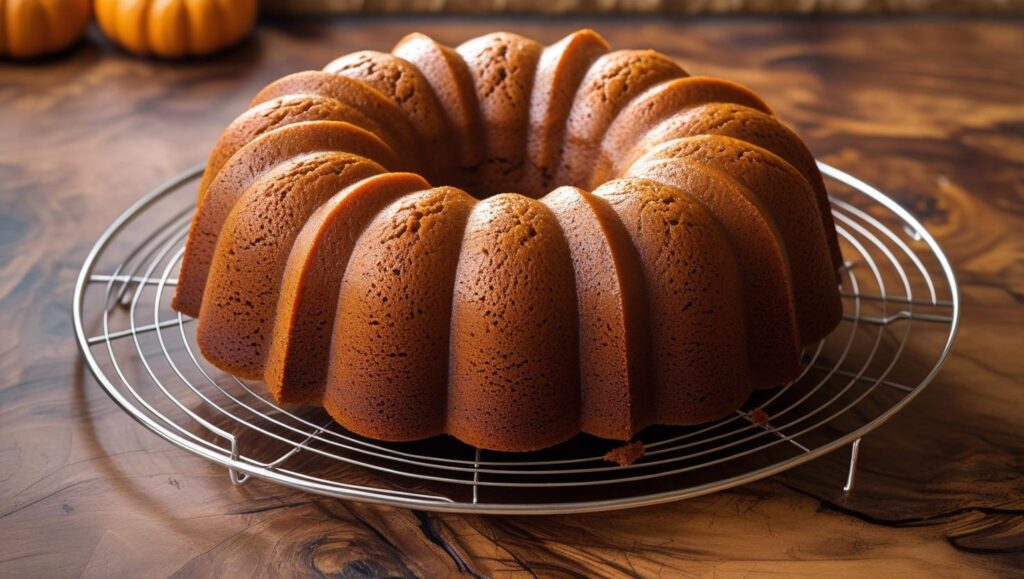 pumpkin bundt cake cooling