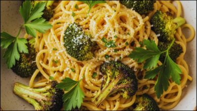 Rustic Garlic Butter Pasta with Roasted Broccoli