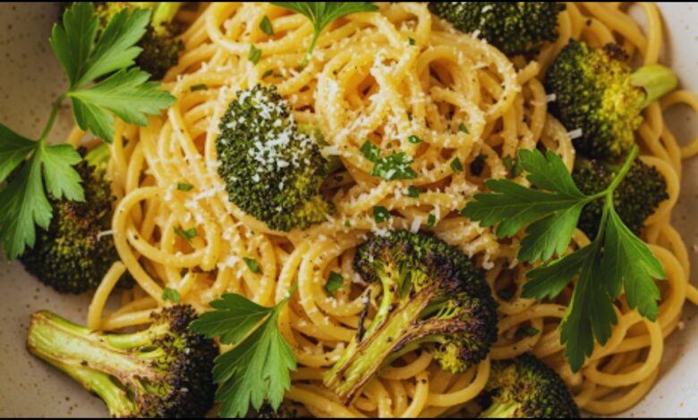 Rustic Garlic Butter Pasta with Roasted Broccoli