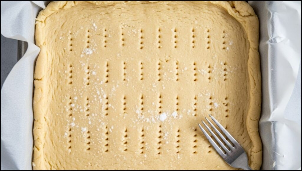 shortbread dough pricked with a fork
