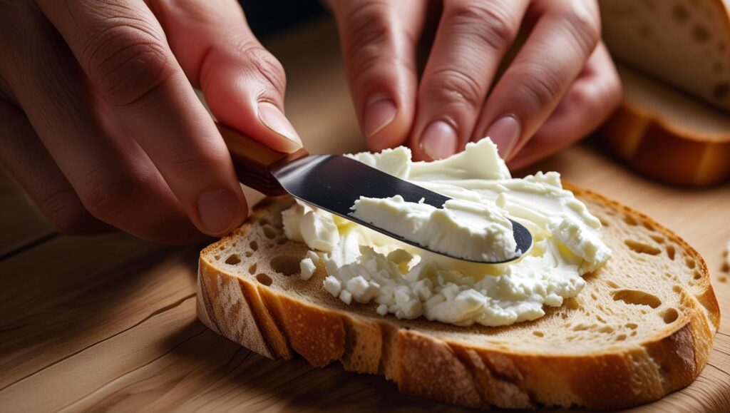 spreading creamy goat cheese