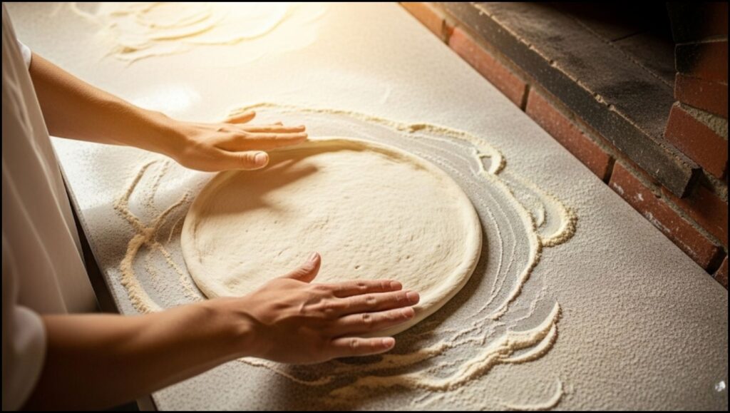 stretching pizza dough