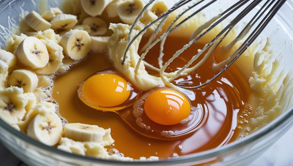 wet ingredients being whisked together