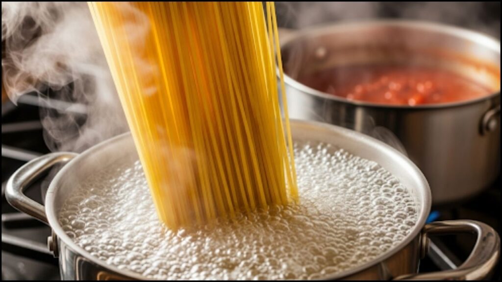 Add spaghetti noodles in salt water