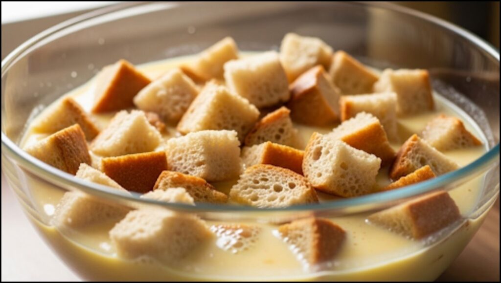 Bread cubes soaking