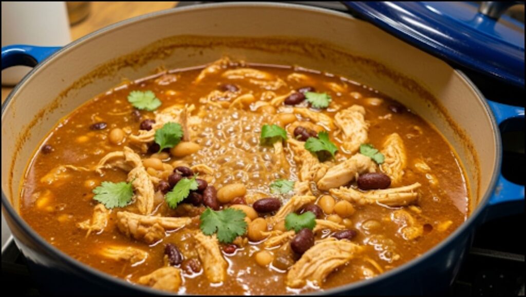 Cooking Chicken broth, beans & shredded chicken