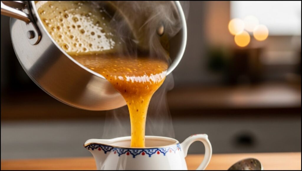 Hot Butter Rum Sauce being poured