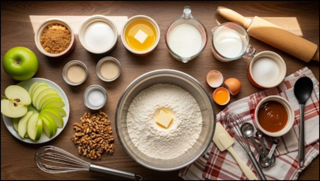 Ingredients for Caramel Rolls with Apples and Walnuts