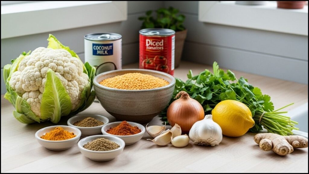 Ingredients for Cauliflower Yellow Lentil Curry