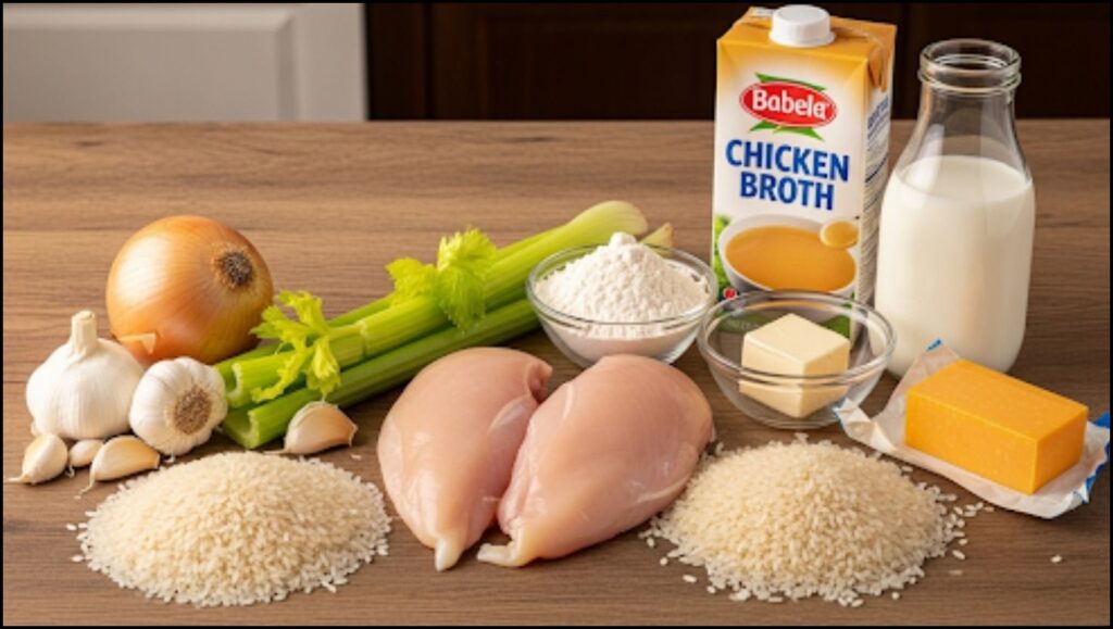 Ingredients for Creamy Chicken and Rice Casserole