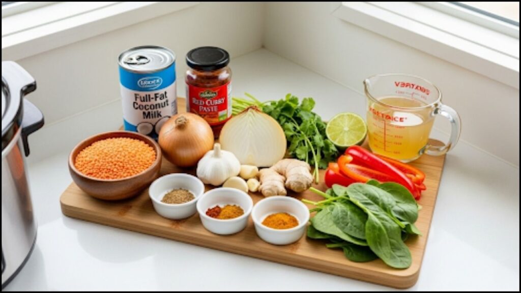 Ingredients for Crockpot Red Curry Lentils
