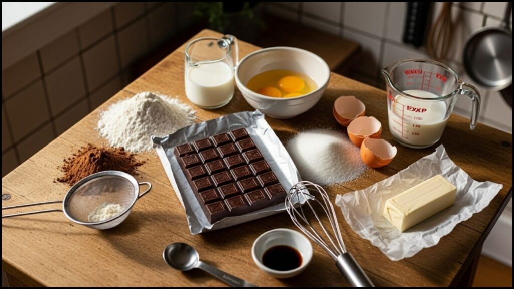 Ingredients for Fudgy Chocolate Cake Bars