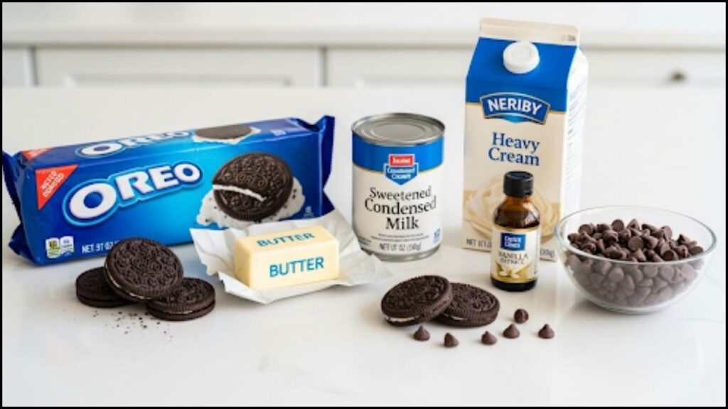 Ingredients for Oreo fudge ice cream