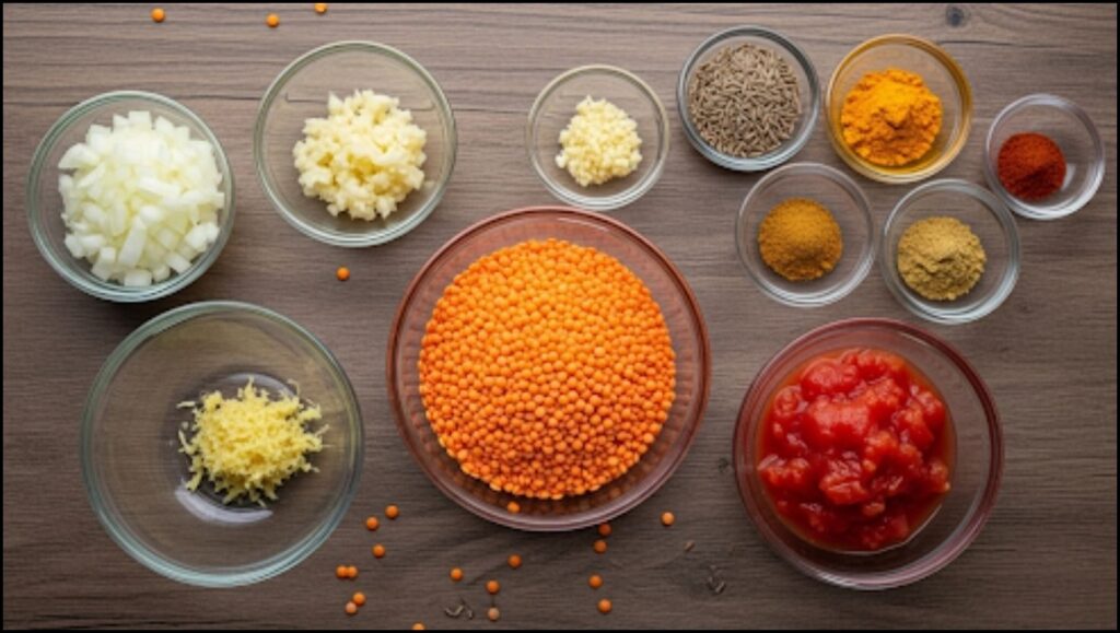 Ingredients for Red Lentil Dhal
