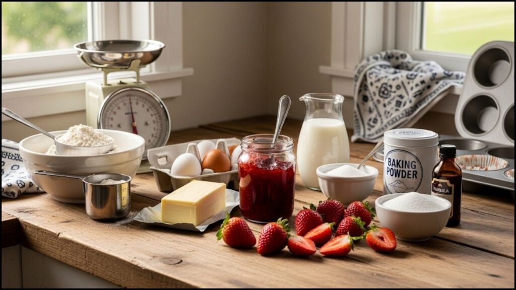 Ingredients for Strawberry Jam Muffins