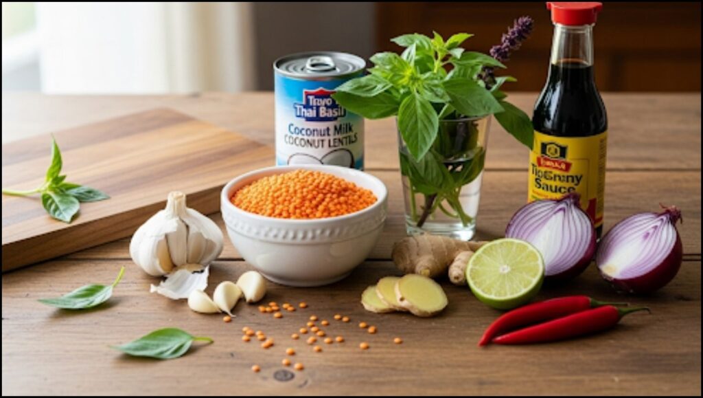 Ingredients for Thai Basil Coconut Lentils