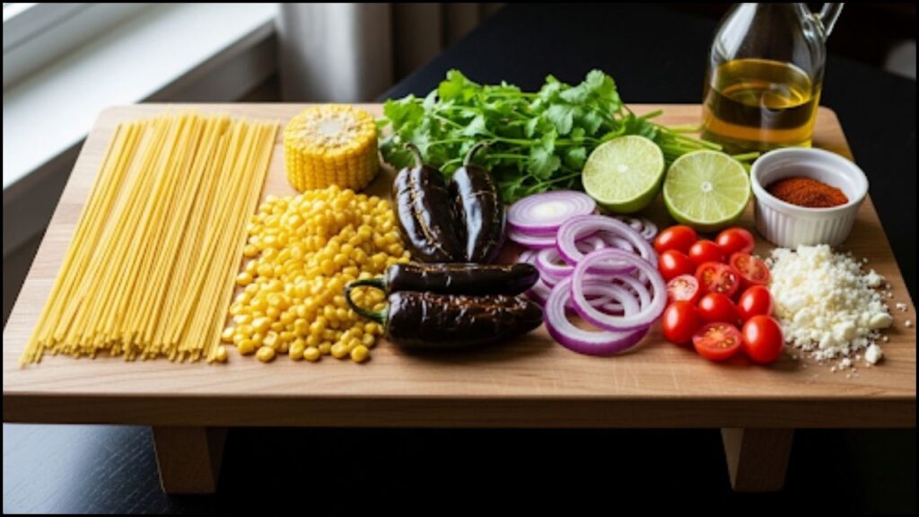 Ingredients for chipotle corn pasta