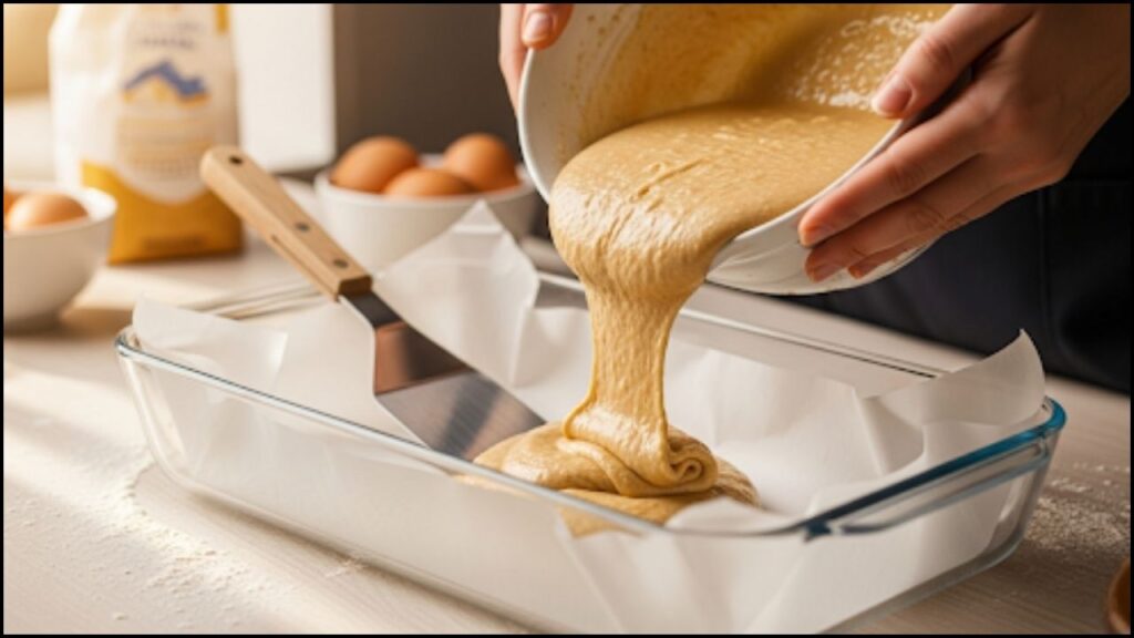 Pouring the batter