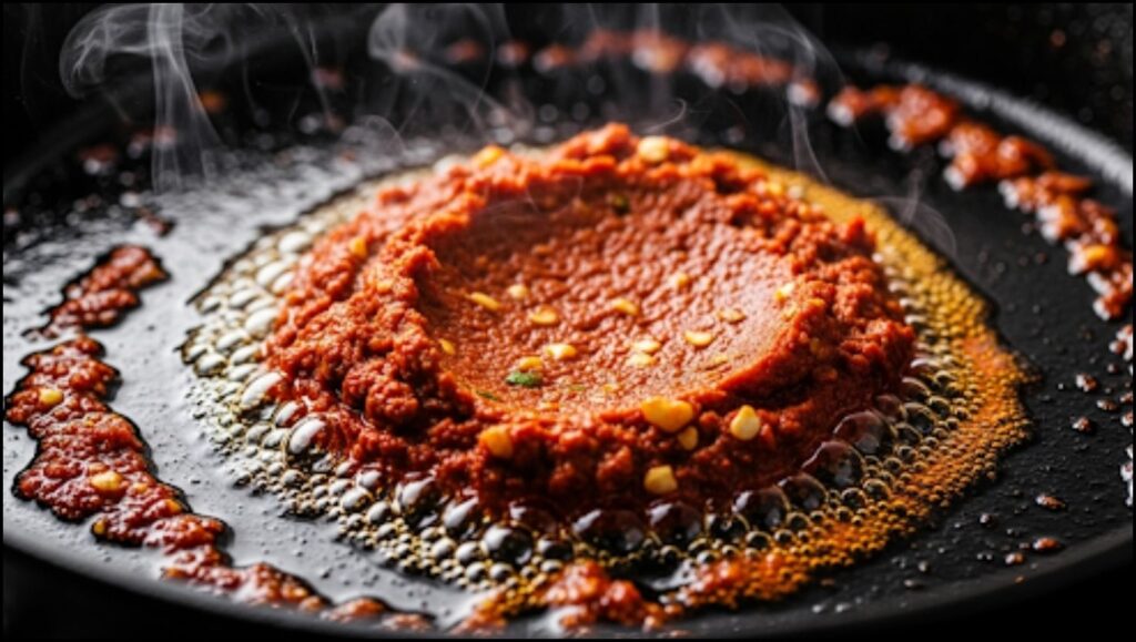 Red curry pastes sizzling