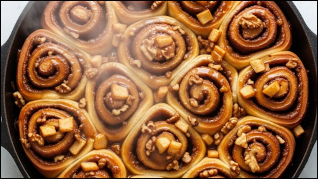 baked caramel rolls with apples and walnuts fresh