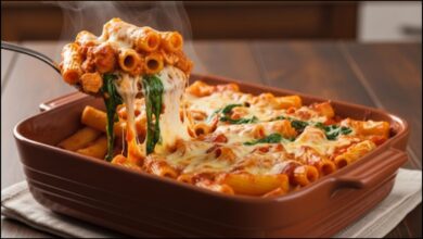 Baked Rigatoni with Spinach Provolone and Turkey