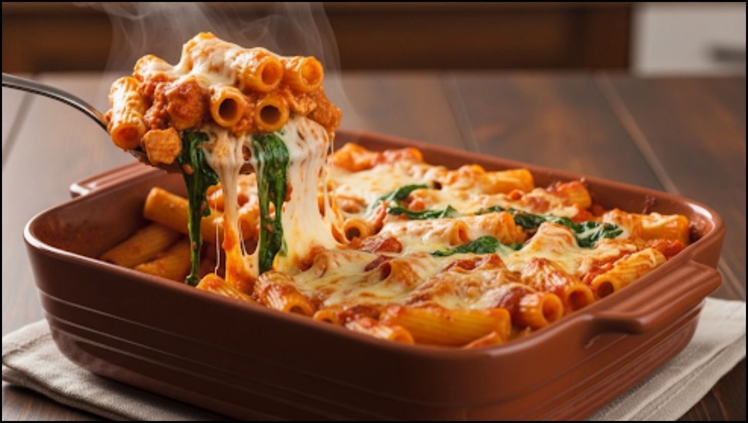 Baked Rigatoni with Spinach Provolone and Turkey