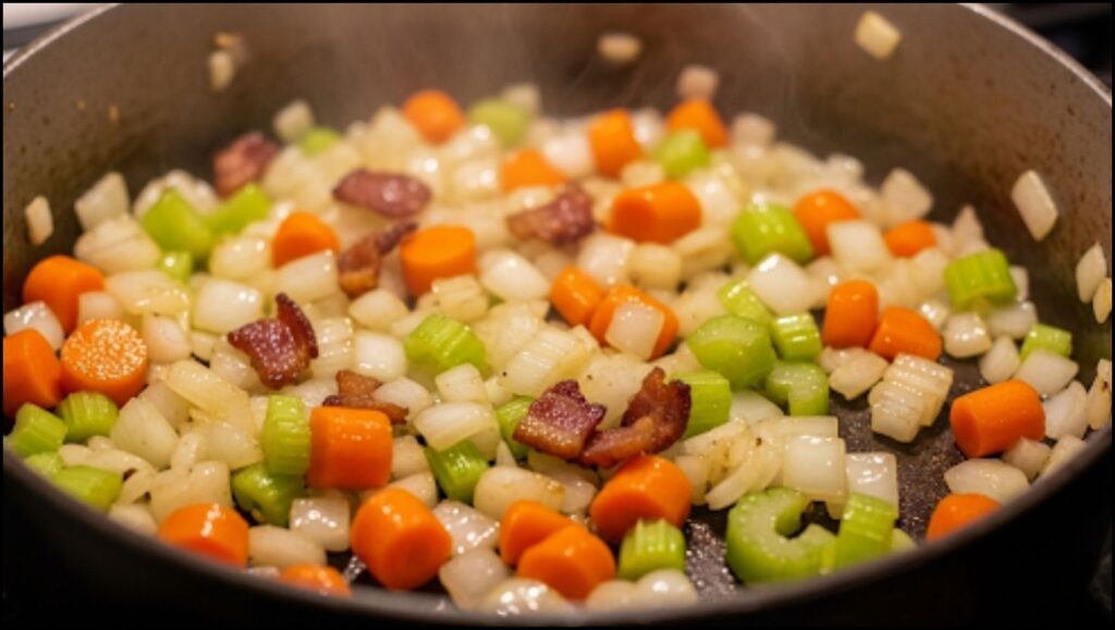 chopped veggies sauteing