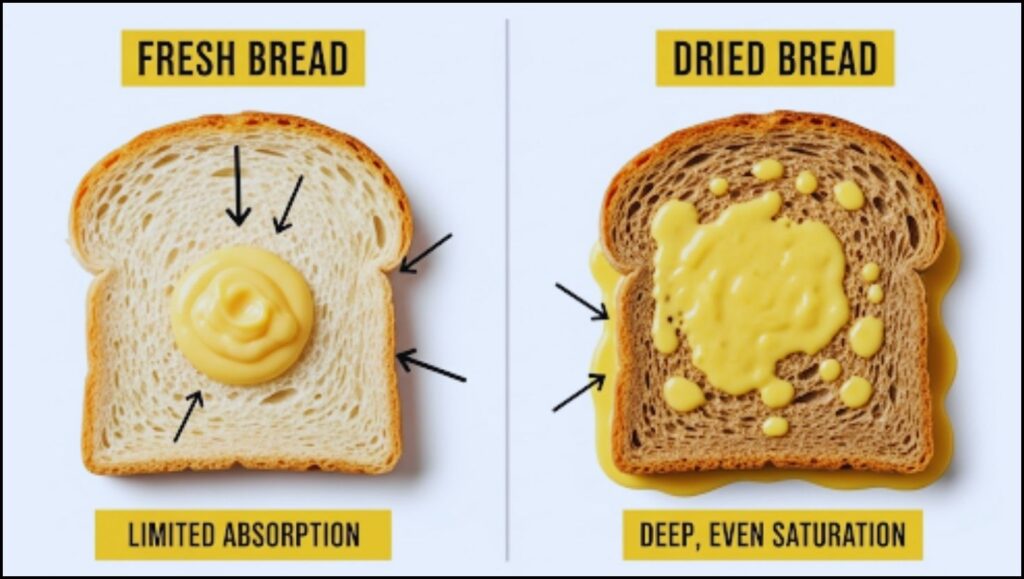 comparing a slice of fresh bread