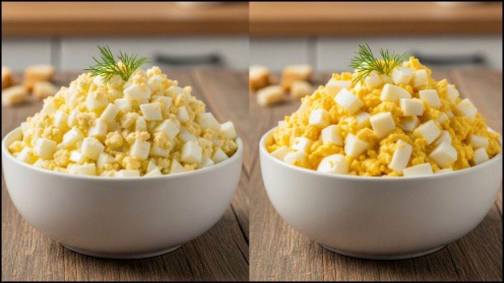 comparison between two bowls of egg salad