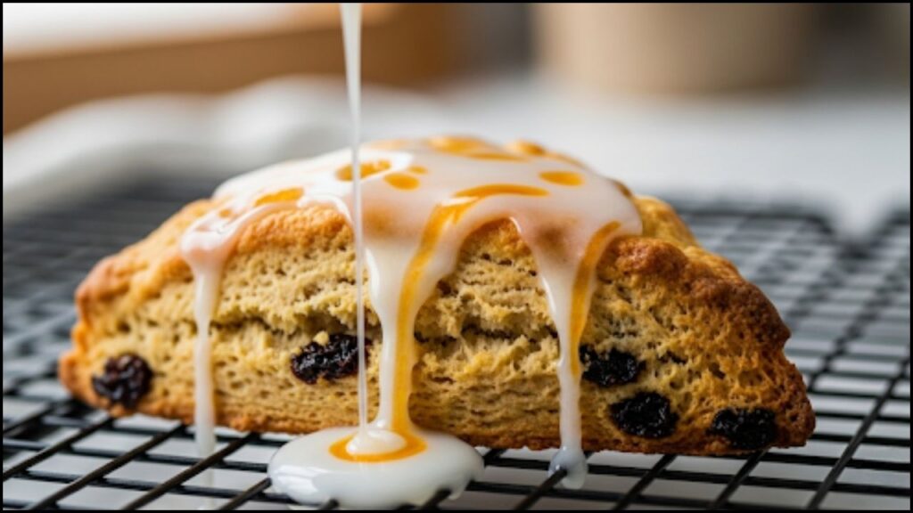 drizzled with a white, orange glaze