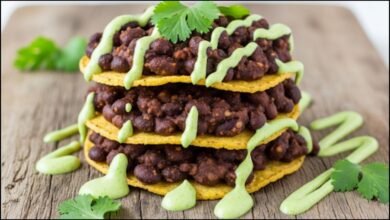 Healthy Black Bean Tostadas with Zesty Cilantro Sauce