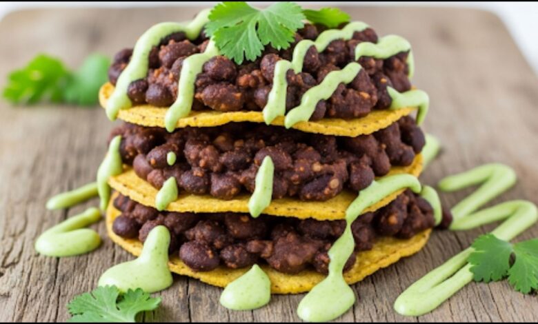 Healthy Black Bean Tostadas with Zesty Cilantro Sauce