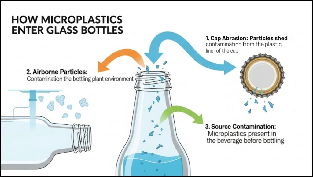 pathways of plastic contamination into a sealed glass bottle