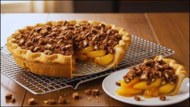 Peach Pie with Heath Bar Crumb Topping