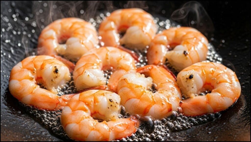 pink shrimp sizzling