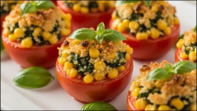 Roasted Corn and Basil Stuffed Tomatoes