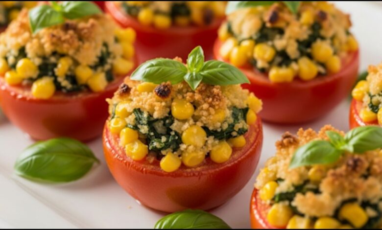 Roasted Corn and Basil Stuffed Tomatoes
