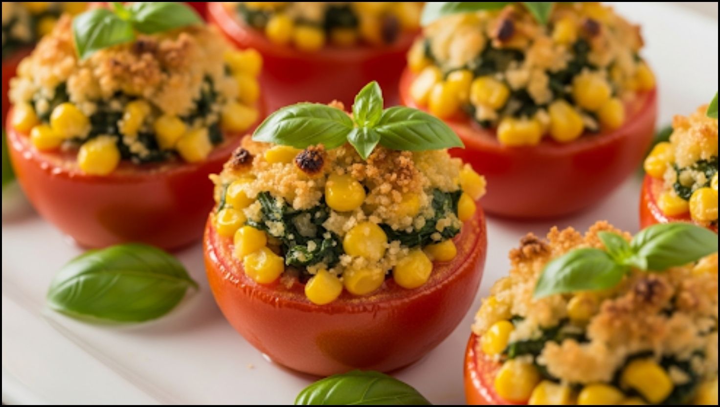 Roasted Corn and Basil Stuffed Tomatoes