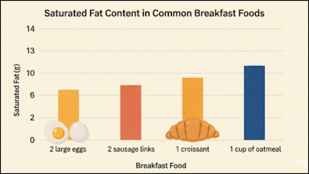 saturated fat content in grams for common breakfast foods